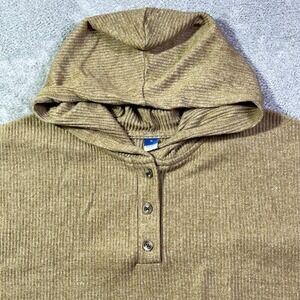 Old Navy Women's Medium Tan Brown Plush Ribbed Long Sleeve Hoodie Button‎ Up